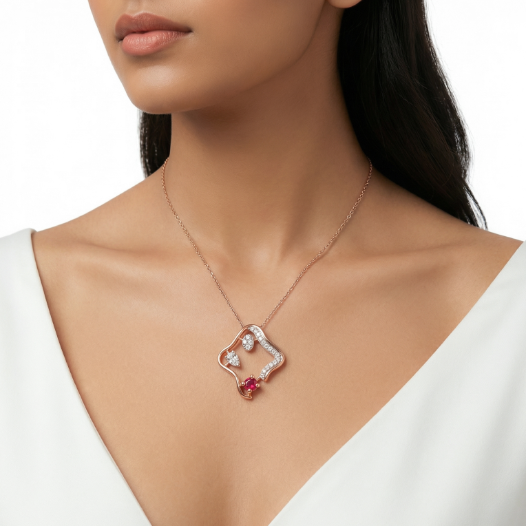 Nishka rose gold diamond chain pendant dcpwl 30497